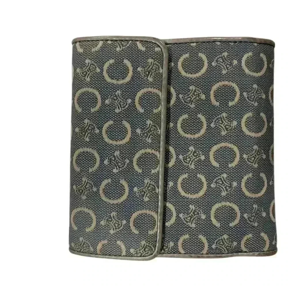 Vintage Celine Unisex Blue Canvas Geometric Wallet Credit Card Holder - Picture 3 of 8
